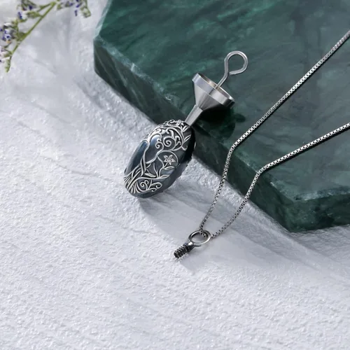 Vista 4 de TOUPOP Urn Necklace for Ashes for WomenMen 925 Sterling Silver Oval Cremation Jewelry for Ashes wFunnel Filler Keepsake Pendant Neccklace