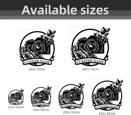 Vista 5 de Letrero de metal personalizado para fotógrafo, arte de pared de hierro para cámara y niña con cámara, decoración única con temática de fotografía