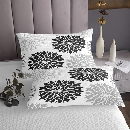 Vista 4 de Erosebridal Dahlia - Colcha floral de tamaño individual, colcha geométrica de flores para mujeres y hombres, color gris y negro, colcha botánica
