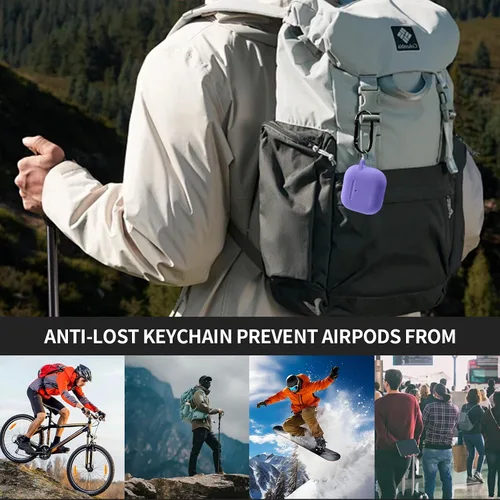 Vista 7 de Funda para AirPods Pro/Pro 2 con kit, funda protectora de silicona suave con llavero, color morado