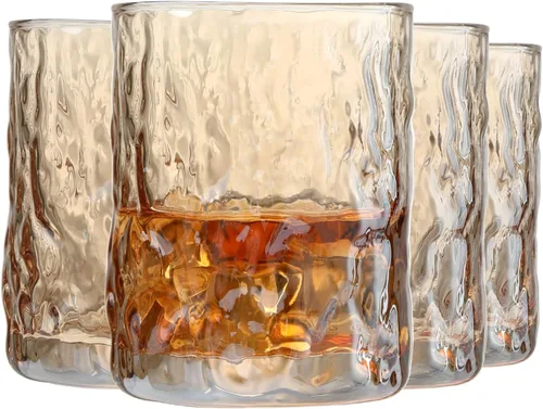 Vista 9 de Juego de 2 Vasos de Whisky de Cristal Soplado a Mano, 12 oz Vasos de Cóctel Old Fashioned, Vaso Lowball Rocks, Base Hexagonal Única para Bourbon