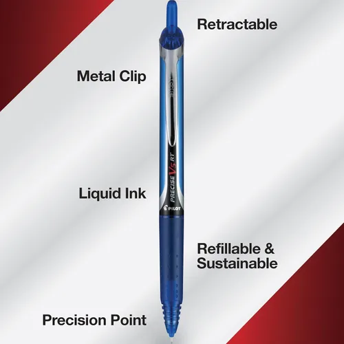 Vista 5 de PILOT Precise V5 RT - Bolígrafos de bola recargables y retráctiles, punta extrafina (0.5 mm), tinta negra/azul/roja/verde, paquete de 4 - Ideal