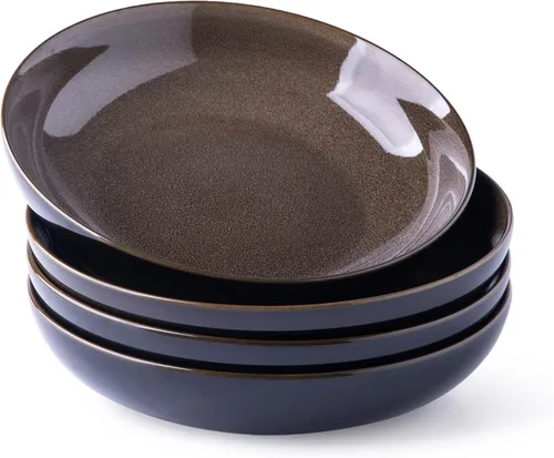 Vista 17 de LERATIO Tazones para pasta, cuencos de cerámica para pasta de 38 onzas, juego de 4 cuencos de pasta esmaltada reactiva de 9.0 pulgadas, aptos