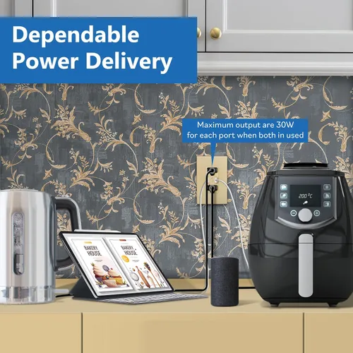 Vista 4 de LIDER Toma de pared USB-C PD de 65 W, suministro de energía, tecnología GaN Dorado