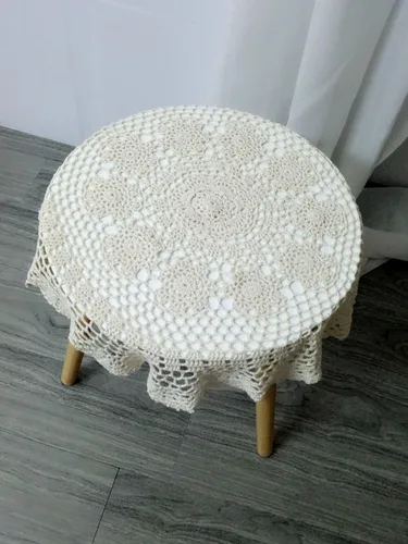 Vista 4 de Laivigo Tapones redondos hechos a mano de ganchillo de algodón con encaje, 22 pulgadas, color beige