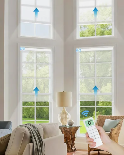 Vista 21 de Tokblind Persianas enrollables motorizadas de filtrado de luz con control remoto, persianas inteligentes para ventanas compatibles con Alexa Google