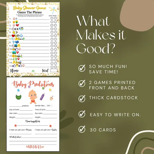 Vista 5 de LOTUS-A Juegos de baby shower – Divertidas tarjetas de adivinar la frase y predicciones, 30 cartulinas gruesas de 7 x 5 pulgadas, impresas