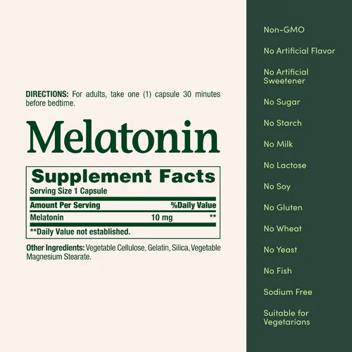 Vista 5 de Nature's Bounty Melatonina, promueve la relajación y la salud del sueño, 10 mg, cápsulas, 60 unidades (paquete de 2)