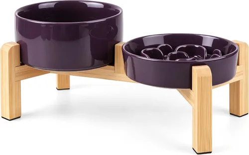 Vista 30 de Cuenco elevado para perros de alimentación lenta, 0.8 tazas de cerámica elevado con soporte inoxidable, cuenco elevado para perros de 6.3 pulgadas