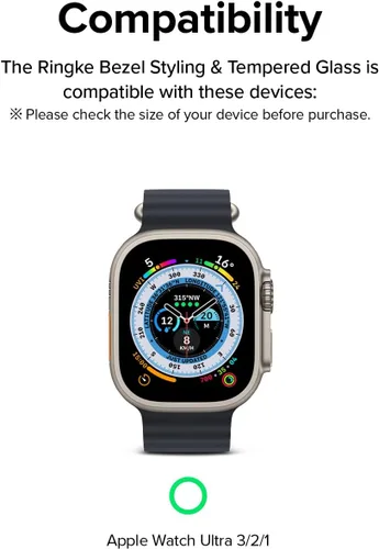 Vista 2 de Ringke Protector de pantalla compatible con Apple Watch Ultra 2 y diseñado para Apple Watch Ultra, protector de vidrio templado con marco de acero