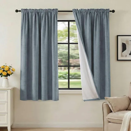 Vista 89 de H.VERSAILTEX Cortinas 100% opacas con aspecto de lino para dormitorio, bloqueo de luz completa, bolsillo para barra, cortinas de ventana gruesas