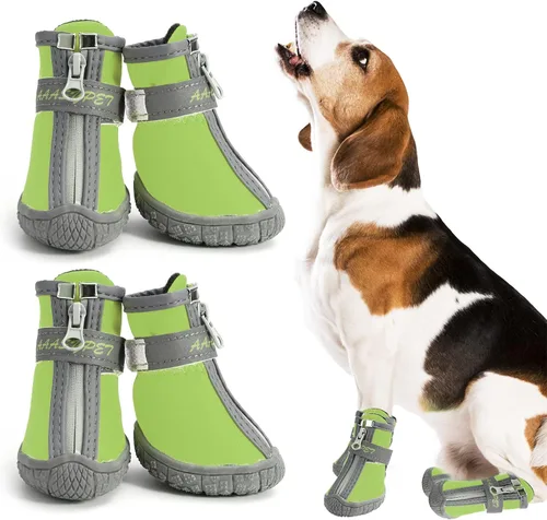 Vista 7 de Zapatos para perros pequeños y medianos, botas impermeables para cachorros con protectores reflectantes de seguridad para las patas de perro