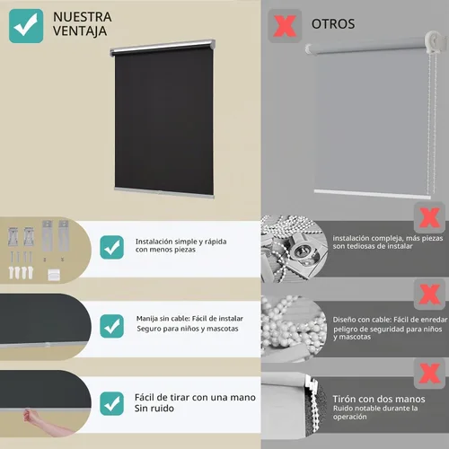 Vista 3 de Changshade - Persianas enrollables opacas sin cordones para ventanas, 100 % oscurecimiento de la habitación, protección UV con aislamiento térmico