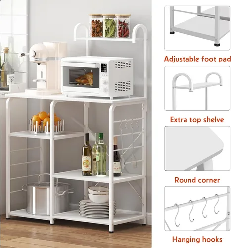 Vista 3 de DlandHome Soporte de microondas para cocina, soporte de carrito de microondas de 35.4 pulgadas, almacenamiento de utilidad de cocina de 3 niveles x