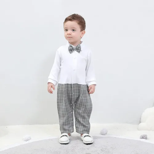 Vista 3 de HOSUKKO - Traje de bebé para caballero, mamelucos + boina + corbatín (0-24 meses)