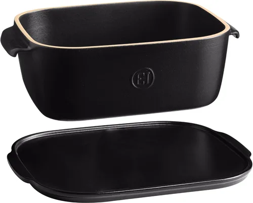 Vista 5 de Emile Henry, Caja de almacenamiento de queso negro/bandeja para servir, 12 x 8 x 4.4 pulgadas