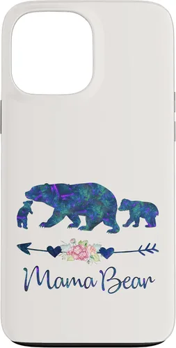 Vista 23 de Teal Blue Purple Floral Mama Bear and Two Cubs White Case for iPhone 16