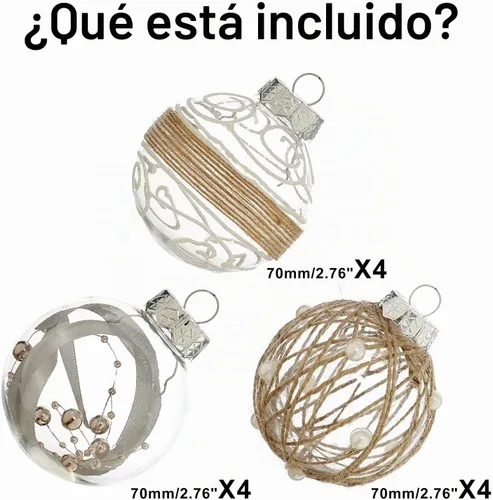 Vista 3 de XmasExp - Juego de adornos de bola de Navidad, 2.76 pulgadas, grandes, inastillables, transparentes, con brillantina, decoración de árbol de Beige