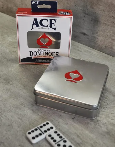 Vista 8 de ACE Double Six Dominoes en estuche de lata, color blanco