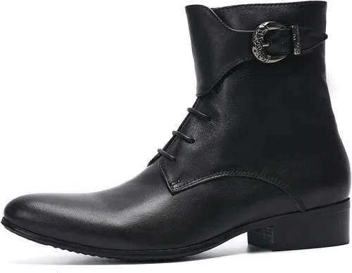 Vista 2 de Santimon Botas vaqueras para hombre, vestido formal, botas Chelsea de cuero genuino, botas casuales Patry de moda occidental, formal, baile