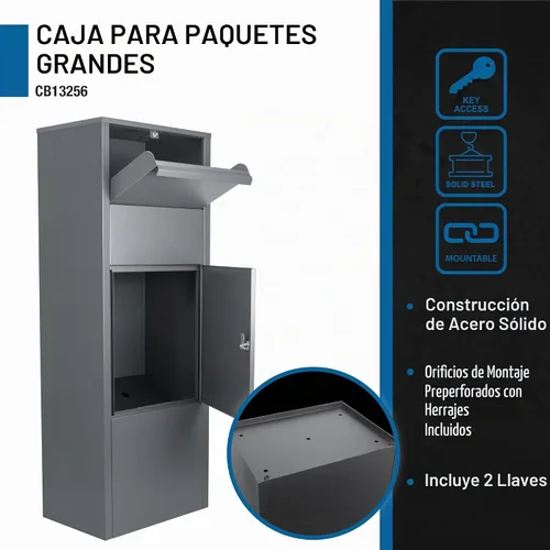 Vista 6 de Winbest – Buzón independiente de acero con cerradura tamaño grande, color gris