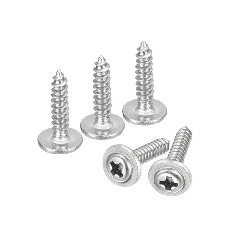 Vista 14 de uxcell ST3x6mm Phillips Pan Head Tornillo Autorroscante con Arandela, 100 piezas - Tornillo de madera de acero inoxidable 304 rosca completa (plata)