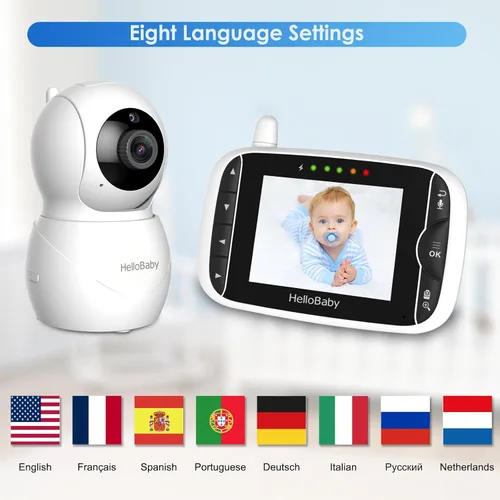 Vista 6 de HelloBaby Monitor de bebé con cámara y audio, pantalla LCD IPS, monitor de video sin WiFi, visión nocturna infrarroja, pantalla de temperatura