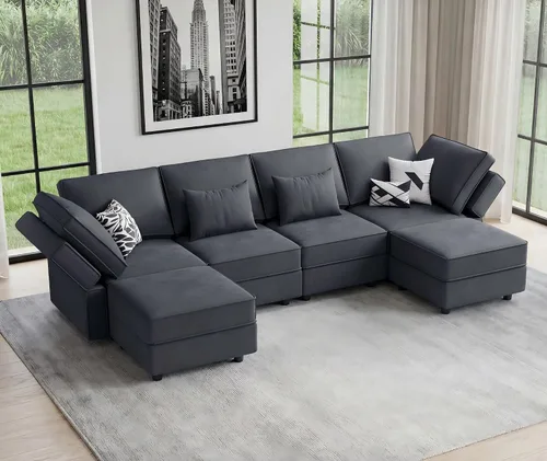 Vista 9 de Vesgantti - Sofás seccionales con asientos de almacenamiento, sofá seccional modular convertible en forma de L de 118" de 4 asientos y 1 otomán