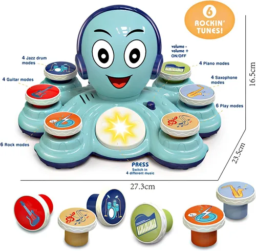 Vista 2 de Juguetes musicales para bebés, juguetes de aprendizaje para niños pequeños, juguetes musicales de pulpo, juguetes educativos musicales para niños