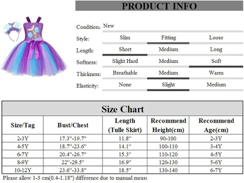 Vista 7 de Jurebecia Mermaid Tutu Dress Girls Halloween Birthday Party Role Play Costume Princess Mermaid Dress Up Clothes with Headband