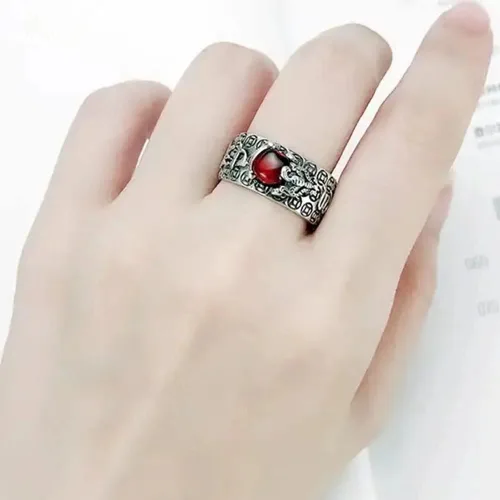 Vista 4 de JUNTEN Feng Shui PIXIUToad MANI Mantra Ring 990 Sterling Silver Ring Amulet Lucky Wealth Open Adjustable Rings Buddhist Jewelry