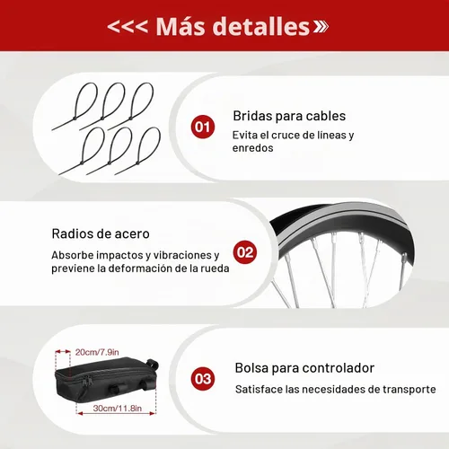 Vista 7 de Kit de conversión de bicicleta eléctrica de 1000 W 48 V con pantalla LED, cubo de rueda delantera de 20 pulgadas, impermeable, cubo de bicicleta