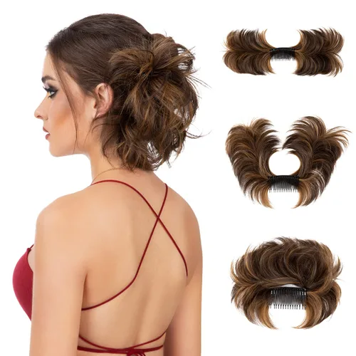 Vista 33 de Peine de moño desordenado con clip lateral para mujer, corto, natural, lacio, versátil, ajustable, fácil de peinar, (rubio ceniza-C)