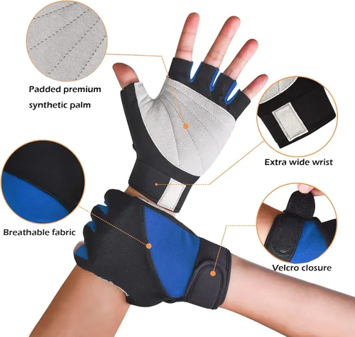 Vista 2 de ChinFun Guantes de vela unisex acolchados con palma sin dedos, guantes de kayak, perfectos para remo, canoa para hombres, mujeres y jóvenes