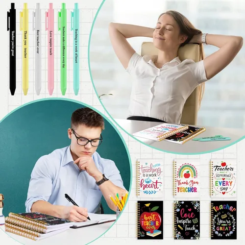 Vista 6 de Juego de 12 cuadernos para profesores y bolígrafo, regalo de agradecimiento para profesores, cuaderno motivacional, bolígrafo, lindo diario