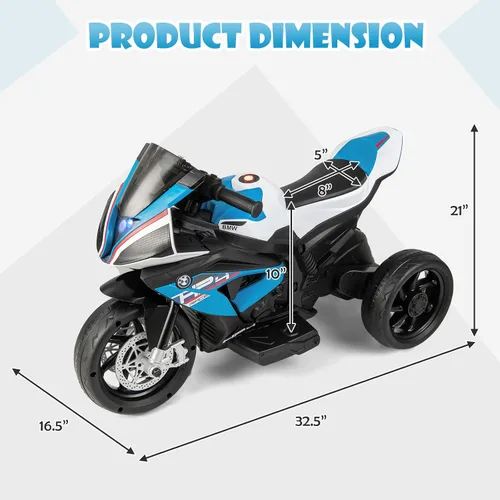 Vista 7 de Costzon - Motocicleta para niños, BMW con licencia, motocicleta eléctrica a batería de 12 V con faro, claxon, música, MP3, puerto USB, motocicleta