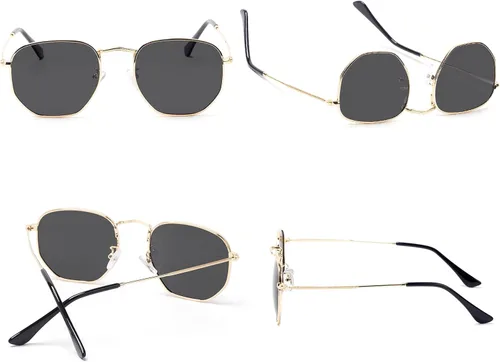 Vista 3 de Hipster - Lentes de sol polarizados hexagonales para hombre y mujer diseño geométrico cuadrados pequeños marco de metal vintage gafas de sol retro