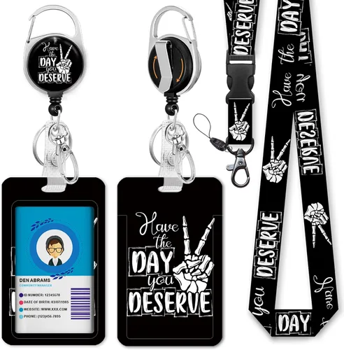 Vista 16 de Cordones negros para insignias de identificación, soporte retráctil para insignias de trabajo, cordón con soporte para tarjeta de crucero, llavero