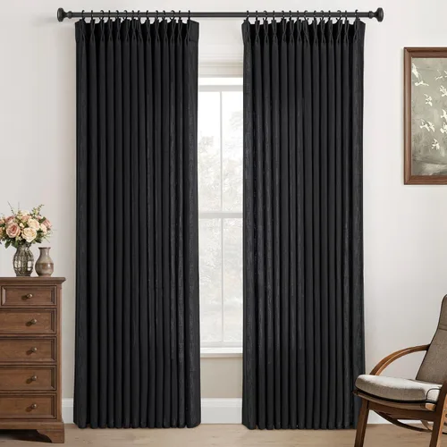 Vista 45 de Cortinas de lino de 63 pulgadas, juego de 2 paneles para sala de estar, beige natural, cortinas con pliegues pellizco entrenadas con memoria