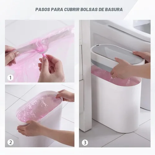 Vista 4 de ELPHECO Paquete de 2 cubos de basura con sensor de movimiento de baño de 2.5 galones + 2 galones de basura automático para decoración de baño, cubo