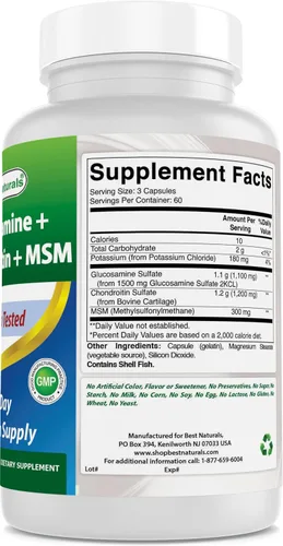 Vista 6 de Best Naturals Glucosamina condroitina y MSM (no OGM) - Promueve la salud de las articulaciones - 180