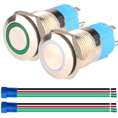 Vista 11 de Gebildet Interruptor de botón de bloqueo automático de acero inoxidable de 0.47 pulgadas/0.472 in, 12 V-24 V, 3 A, símbolo de alimentación, LED Azul