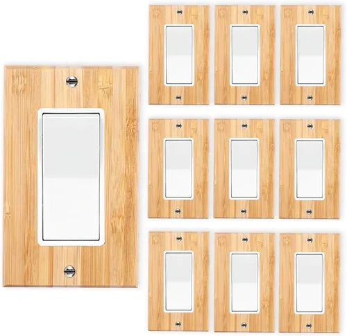Vista 23 de Placa de Interruptor de Luz Dúplex de Palanca de Madera Maciza de 1 Gang, 4.5" x 4.5", Cubierta de Interruptor de Luz de Bambú de Madera Cruda