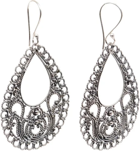 Vista 2 de NOVICA Pendientes colgantes artesanales hechos a mano de plata de ley 925 Indonesia 'Bali Glam', Plata de ley Perla, No es una piedra preciosa