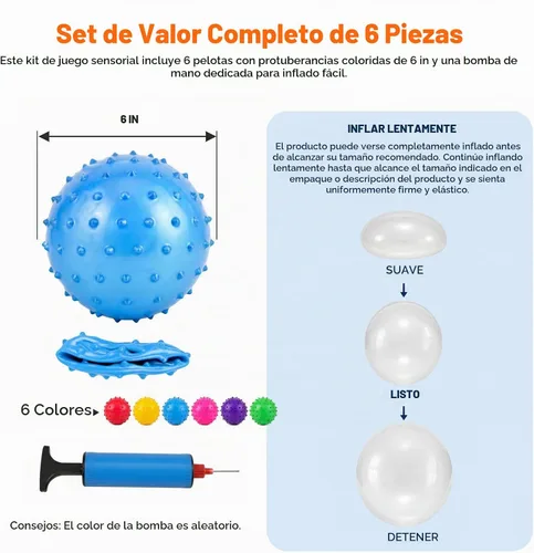 Vista 2 de LOVEINUSA 6 bolas de rebote, bolas sensoriales de 6 pulgadas con bomba para bebés y niños pequeños