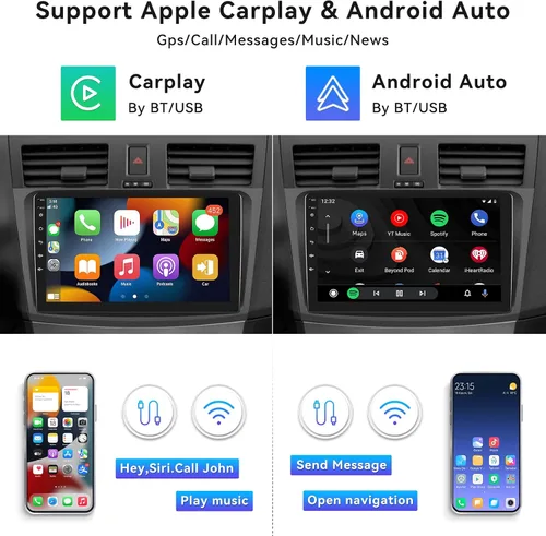 Vista 2 de Radio estéreo de coche para Mazda 3 2009 2010 2011 2012 2013, Android 15 2G+64G Carplay inalámbrico Android Auto, 9 pulgadas pantalla táctil coche