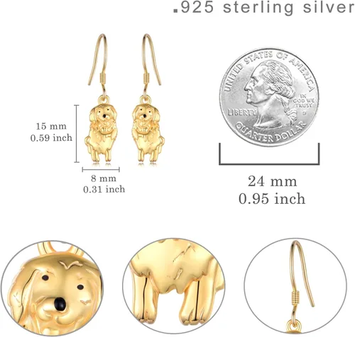 Vista 6 de Daixiya Aretes de plata de ley S925 Golden Retriever colgantes para amantes de los animales, joyería de oro para perros para mujeres y niñas, Plata