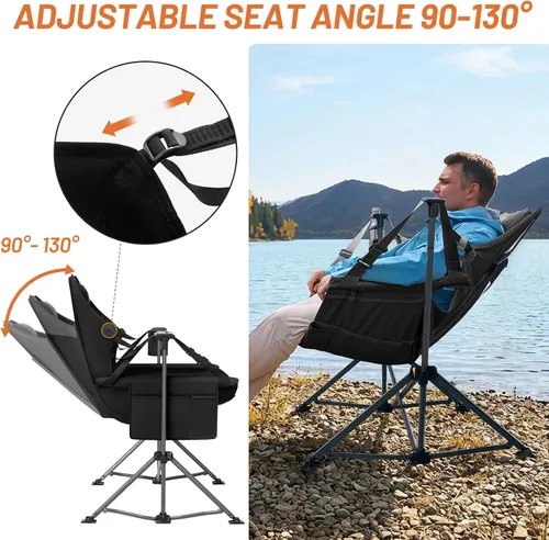 Vista 4 de TIMBER RIDGE Silla de camping hamaca con respaldo ajustable, hamaca plegable resistente que soporta 300 libras, silla hamaca portátil para camping