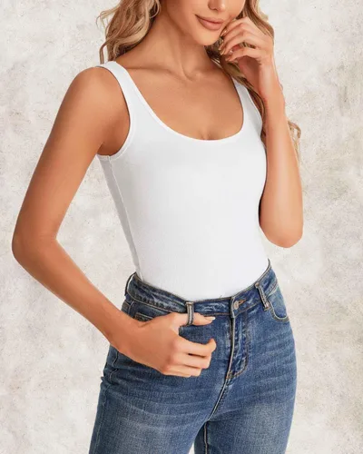 Vista 2 de RASPBERRY PUDDING Camiseta sin mangas acanalada de verano para mujer, camisetas básicas sin mangas, ajustadas, cuello redondo, casual, color liso