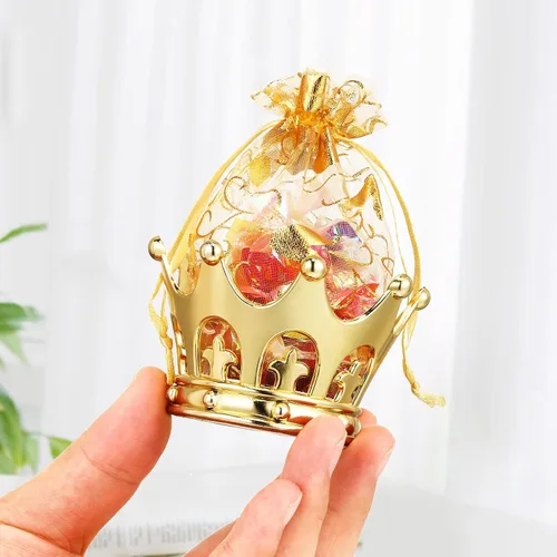 Vista 4 de Copa de corona dorada rellenable con bolsa para dulces, chocolate, pasteles, postres, decoración de almacenamiento para bodas, fiestas de cumpleaños